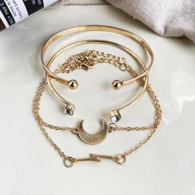 China Environmental Friendly Bohemian Charm 4pcs/set Cubic Zircon Bracelet Set Multilayer Opening Moon Lightning Bracelets Bangles Jewelry Gift for sale