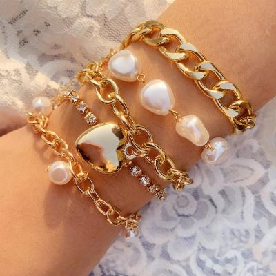 China Amazone bead bracelet hip-hop love heart chain bracelet punk elegant baroque special-shaped stylish set for sale