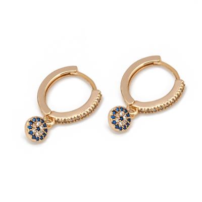 China Eco Friendly Bohemia Rhinestone Factory Price Blue Evil Eyes Earrings 18K Gold Plating Evil Eyes Charming Zircon Women Drop Earrings for sale