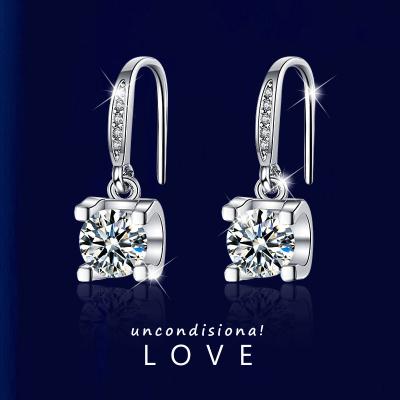 China Environmental Friendly Silver Color 925 Drop Square Zircon Dangling White Stone Diamond Earrings Romantic For Women Wedding Earrings Jewelry for sale