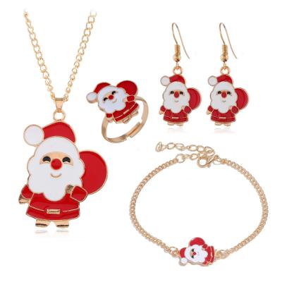 China Environmentally Friendly Christmas Series Christmas Elk Oil Drop Bell Earrings Necklace Bracelet Sets For Women Girls Gift for sale