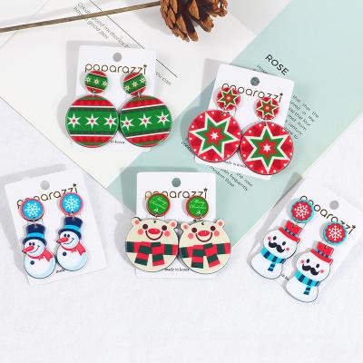 China New 2021 Environmental Friendly Christmas Fashion Personality Snowman Tree Pattern Earrings Acrylic Jewelry For Women Girl Children Gift for sale