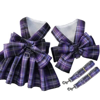 China High Quality Stocked Puppy Clothes Princess Dog Dress Harness Bowtie Cotton Pet Clothing Skirt With Match Dog Leash for sale