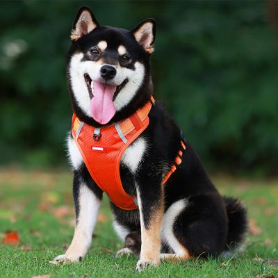 China 2022 New Pet Supplier Stocked Popular Adjustable Outdoor Mesh Padded Reflective Strip Dog Harness With Handle for sale