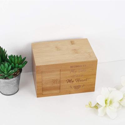 China Viable Photo Pet Memorials Urn America Gift OEM Customized Yellow Wooden Cats Box Logo Bamboo Pet Caskets For Pet Ashes for sale