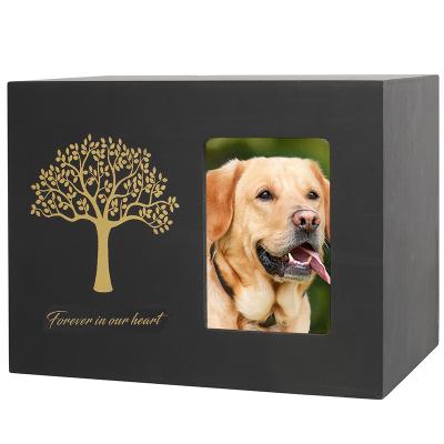 China Factory Supply Sustainable Pet Caskets Cermation Urn Bamboo Black Lining Pet Caskets And Caskets Small Urns With Photo Frame for sale