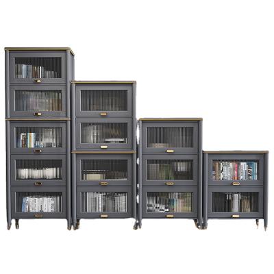 China New Design Viable Wood Glass Sliding Door Book Case Space Saving Office Home Furniture Sliding Bookcase for sale