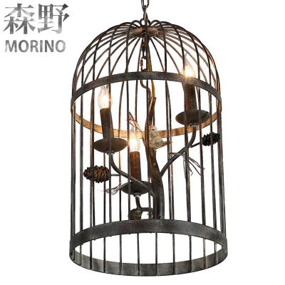 China Retro Metal Iron Birdcage Chandelier Ceiling Light Cage Lamp Rustic / Lodge Pendant Lamp for sale