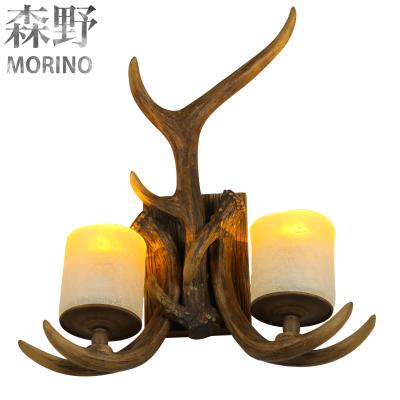 China Decorative Morino Lighting Deer Horn Antler Rustic Wall Sconce 2 Light Fixtures for sale