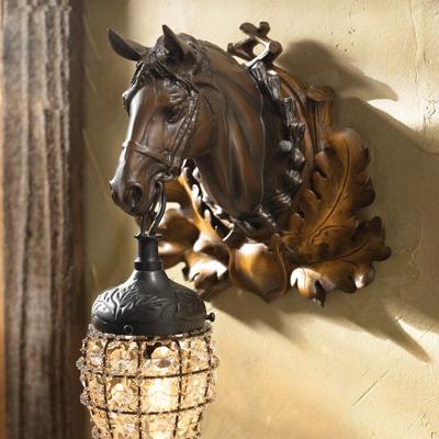 China American Country Log Blood Horse Head Wall Sconces Lantern Booth and Lodge Decoration for sale