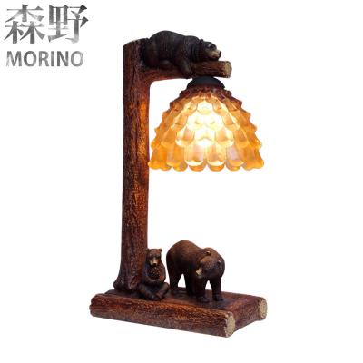 China Modern Polyresin Bear Rustic Table Lamps For Bed Side With Glass Cover for sale