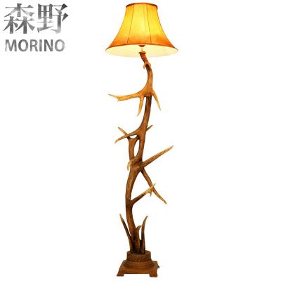 China Decoration deer horn antler design with antique lampshade bedside lamp holder light floor with cage for sale