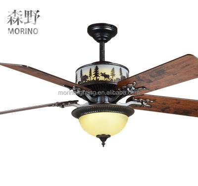 China American Country Decor Rustic Cafe Country Wrought Iron Led Ceiling Fan Fancy Light for sale