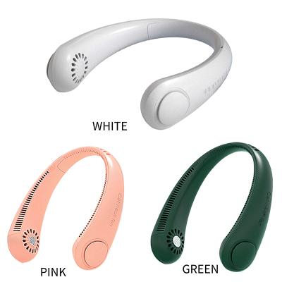 China Pink Portable Bladeless Sports USB Rechargeable Lazy Hanging Neck Portable Handsfree Fan for sale