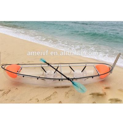 China PC hull material plastic transparent kayak, clear PC boat, durable polycarbonate transparent canoe for sale