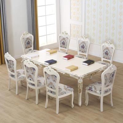 China Scandinavian Ivory White Antique European Style Hand Carved 8 Person Rectangle Dining Table for sale