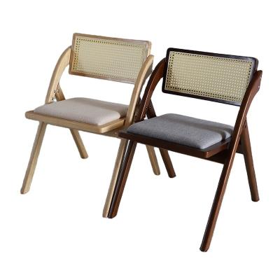 China Wholesale High Quality Modern Outdoor Hotel Cheap Folding Wooden Woven Rattan Dining Chair for sale