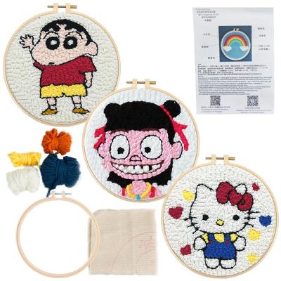 China Europe Punch Needle DIY Cross Stitch Kit With Embroidery Threads And Hoops Punch Needle Embroidery Kit for sale