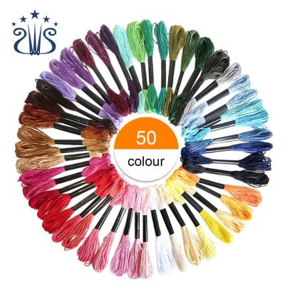 China 100% Cross Stitch Thread Cotton Polyester Embroidery Thread Manufacturers Colorful Polyester Embroidery Thread Prices Shrinkage 50pcs/bag for sale