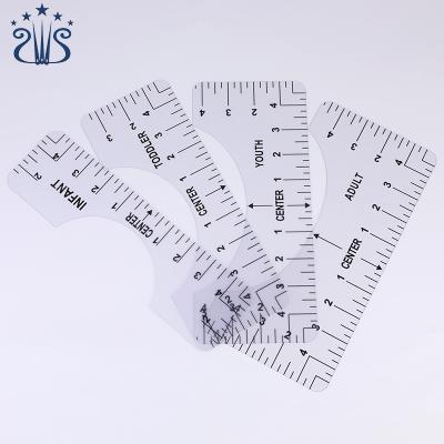 China Clothing Collar Making Hot Sale T-shirt Alignment Ruler PVC Measuring Stitching Ruler PVC Transparent T-shirt Ruler for sale