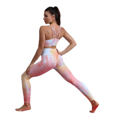 China New Fashion Breathable Colorful Outdoor Colorful Women Workout Seamless Link Dye Batik Sports Yoga Set for sale