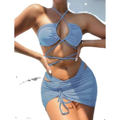 China Breathable 3piece Bandage Halter Sepcial Design Solid Bikini Biquini for sale