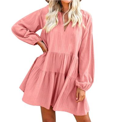 China Anti-static Elegant Midi Dress Women's Mini Formal Dress Women's Long Sleeve Shirt Casual Dresses With Pockets for sale