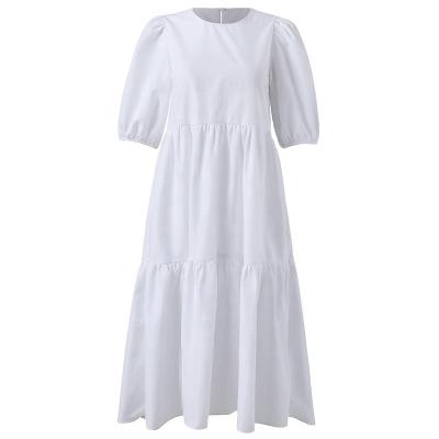 China Anti-Static Women's Casual Sunbathing Beach Dress Puff Sleeve Tiered Loose Shirt Maxi Dress for sale