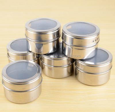 China Visible and Magnetic Herb and Spice Spice Tools and Pepper Shakers 6 Pcs Magnetic Kitchen Stainless Steel Spice Jars Storage Cans with Stainless Rack for sale