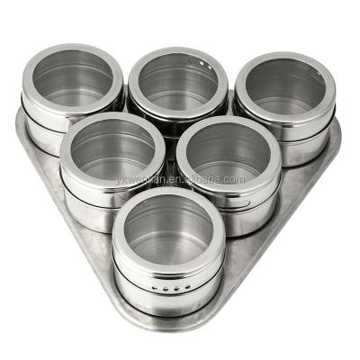 China Universal Spice Tin Rack Perfect Kitchen Storage Magnetic Bottom Stainless Steel Containers 6 Pieces Set With Non Stick Liner for sale