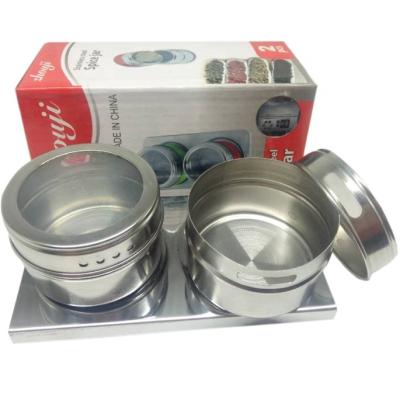 China Sustainable Kitchen Accessories 2pcs/set With Rack Jar Stainless Steel Seasoning Cans Spice Cans Customized Logo And Color for sale