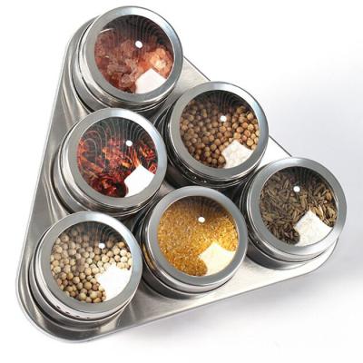 China Sustainable Factory Direct 6 Piece Kitchen Metal Spice Jar Magnetic Stainless Steel Spice Cans for sale