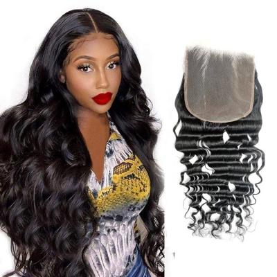 China Good Quality 100% Indian Hair Piece Lace Closure 4X4 Virgin Hair 4x4 Free Curly Unprocessed Virgin Human Hair Closure for sale