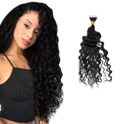 China Wholesale Black Water Wave Hair Extensions In Natural Wave Seamless Wavy Tape In Extensions Remy Hair for sale