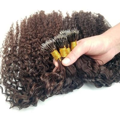 China Russian Curly Pulled Ring Link Hair Extensions Wholesale 12a Nano Remy Micro Link Beads Double Loop Hair Extensions for sale