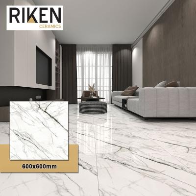 China Modern Living Room Polished Glazed Calacatta White Vitrified Porcelain Tile 600x600mm for sale