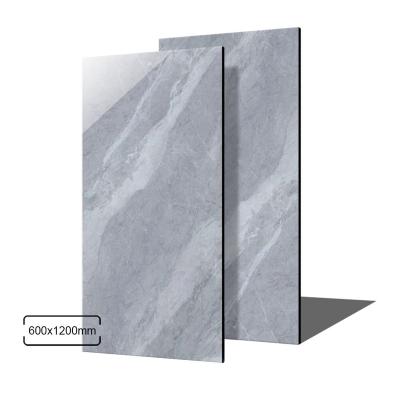 China 60 120cm Modern Glossy Polished Glazed Dark Gray Ceramic Stoneware Floor Tile That Looks Like Marble for sale