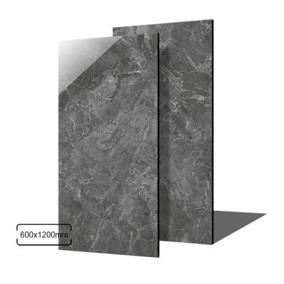 China Modern Cheap House 600x1200 Non Slip Gloss Finish Polished Glazed Dark Gray Marble Look Ceramic Stoneware Floor Tile for sale