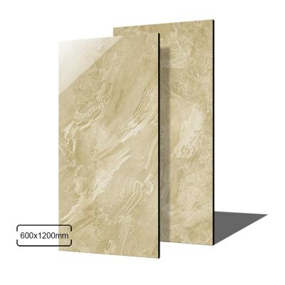 China Wholesale 60x120 Modern Indoor Skid High Gloss Unpolished Full Glazed Yellow Marble Porcelain Floor Tile for sale