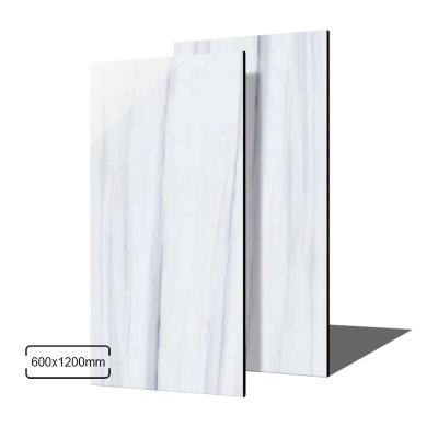 China Modern Fully Polished Glazed White Marble Look 1200 X 600 Porcelain Floor Tile With Gray Vein for sale