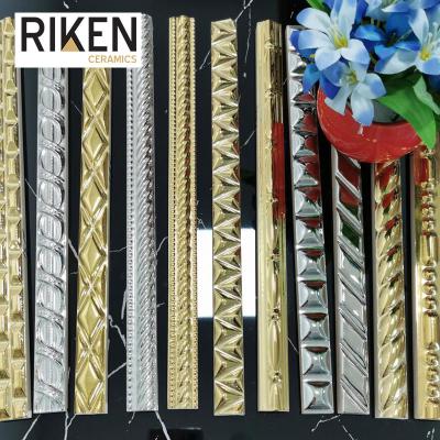 China Glazed Decorative Metal Tiles Shower Room Metal Pencil Ceramic Tile Border For Bathrooms for sale