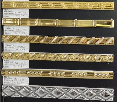 China Glazed DUBAI Trim Border Tiles Good Price 20x300mm Wall Tile Metallic Tile Series POPULAR Gold Silver Ceramic Tile for sale