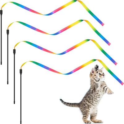 China 4 Viable Per Sets Interactive Game Big Cat Rainbow Cat Magic Wand Toys Toy Big Cat Ribbon Suitable For Trainer Training for sale