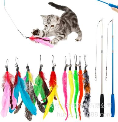 China Viable Cat Toy Feather with Fishing Rod Three Section Cat Teaser Stick Replacement Set for sale