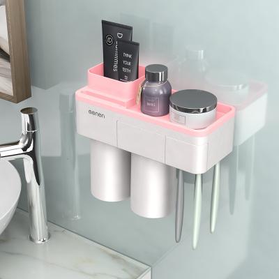 China Bathroom Toothbrush Holder Wall Mount 4 Cups Soap Toothbrush Storage Set for sale