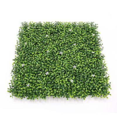 China Home Garden Office Wedding  Decoration Decorative PE PP artificial boxwood hedge green wall panel with white flower for indoor decoration for sale