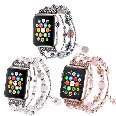 China Hot Selling Adjustable 38mm 40mm Fashion Charm Jewelry Beaded Elastic Band Inlaid Rhinestone Fancy Bracelet For iWatch Series 4/3/2/1 Woman for sale