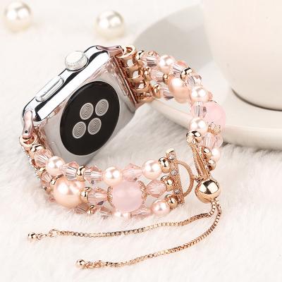 China Hot Selling Crystal Clear Watch Band Adjustable For Apple Watch Beaded Band For Apple Watch Crystal Band for sale