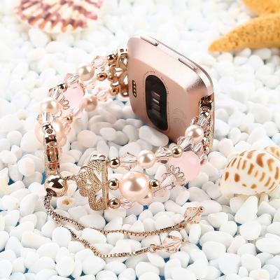 China Adjustable Elastic Bracelet Rhinestone Bands , Luxury Pearl Beaded Women Watch Bands For Apple Watch 38mm 42mm for sale