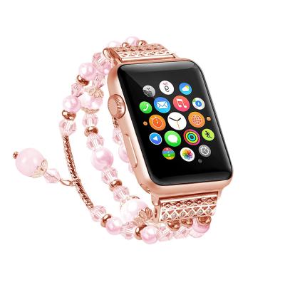 China Stainless Steel Adjustable Faux Jewelry Strap Compatible Apple Iwatch Lady Bracelet Elastic Series 5/4/3/2/1 Watch Strap Band for sale